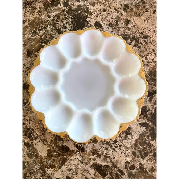 Milk Glass Deviled Egg Plate - Picture 2 of 12